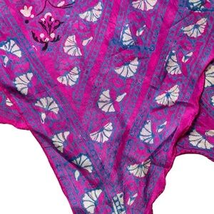 Vintage Scarf 11" x 11" Pink Blue Bohemian Fan Paisley Western Cowgirl Girly